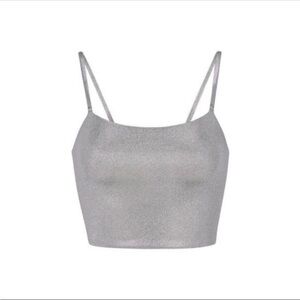 Skims Metallic Silver Camisol Bra Tank Top